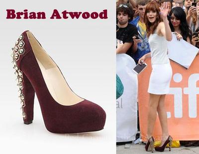 Brian Atwood POWER Studded Burgundy Suede Platform Pumps