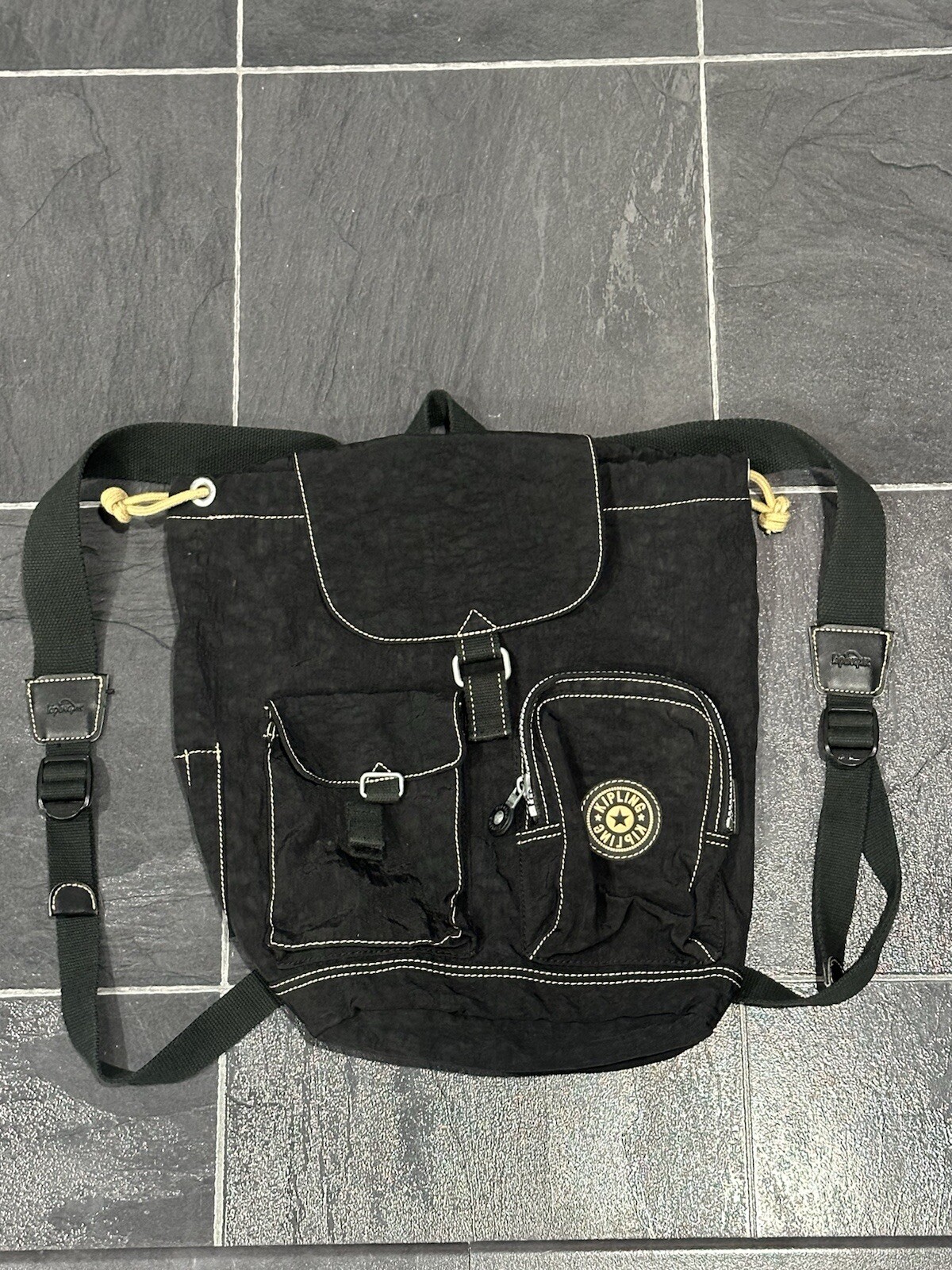 Kipling Black Drawstring Backpack Vintage Y2K Min… - image 1