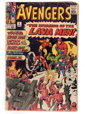 AVENGERS #5 (1964) - GRADE 2.0 - INVASION OF THE LAVA MEN - HULK APPEARANCE!