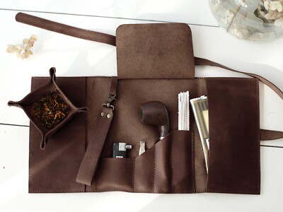 Tobacco Pipe Case Leather Smoking Tool Roll Pipes Pouch Tamper Holder