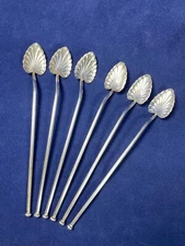 Set/6 Vintage Webster Sterling Silver "Leaf" Iced Tea Mint Julep Straw/Spoons