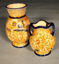 Vintage Cherub Matching Bud Vases (2) Porcelain Hand Painted Cherub Relief Japan