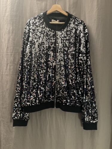 Anna-Kaci Women's Size XX-Large Jacket Long Sleeve Zip Up Sequin Bomber SPARKLE - Picture 4 of 20