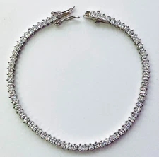 QVC Diamonique Sterling Silver Princess Cut 6-3/4" Tennis Bracelet