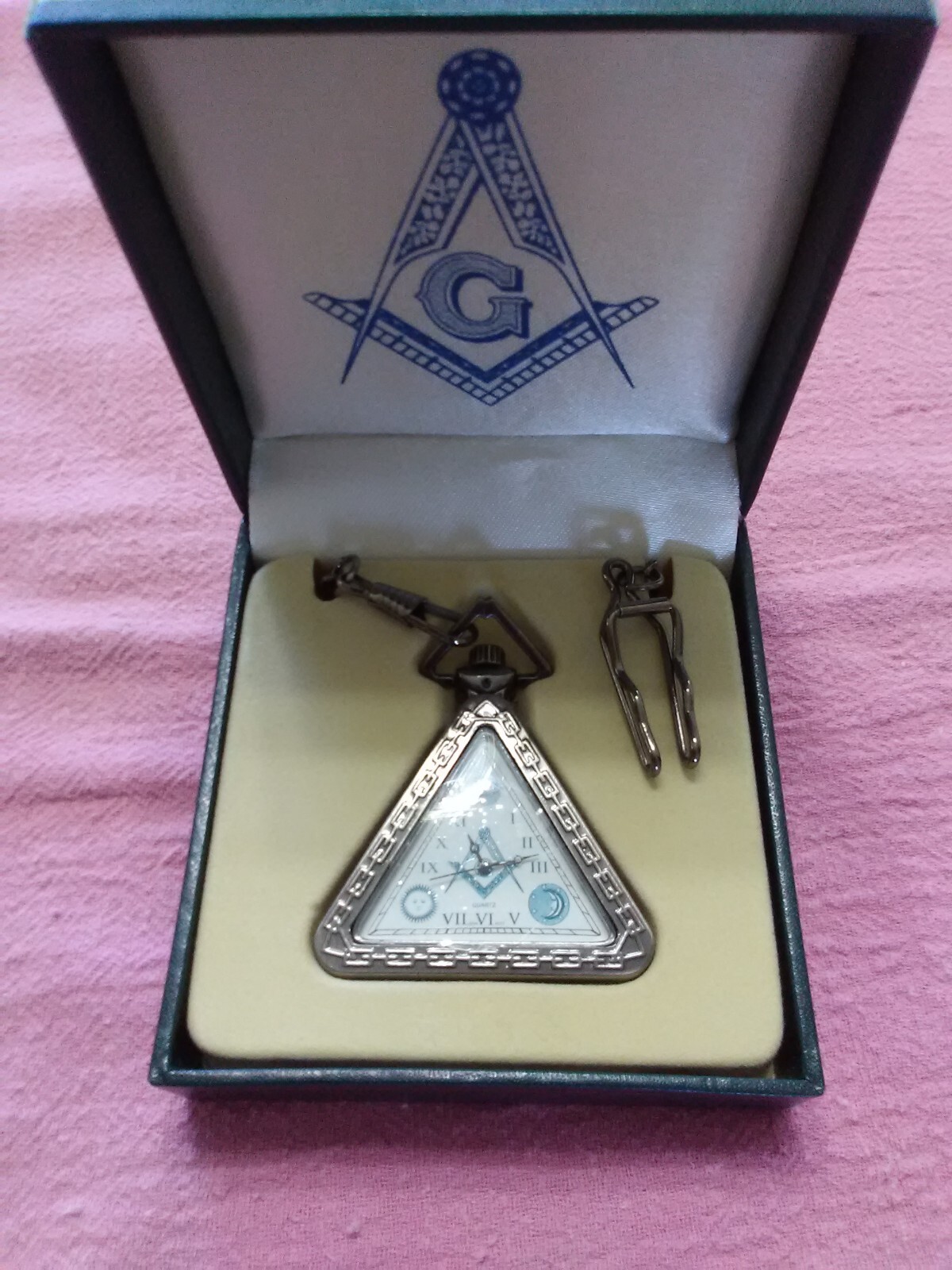 pocket watch triangular Masonic silver square and… - image 2