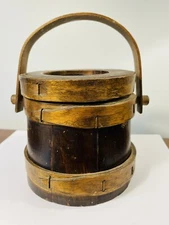 Antique Wooden Firkin Bucket Bentwood Handle Lid