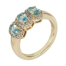 925 Sterling Silver Over Gold Plated Blue Zircon Engagement Ring