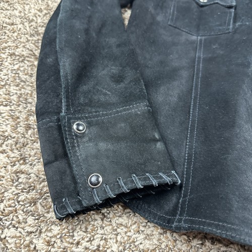 Roper Women’s Black Suede Leather Lined Western Snap Shirt Jacket Fitted Sz S - Picture 5 of 11