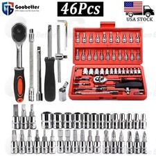 46Pcs 1/4 " Drive Socket Ratchet Wrench Set Bits Auto Car Repair Tools Tool Kits