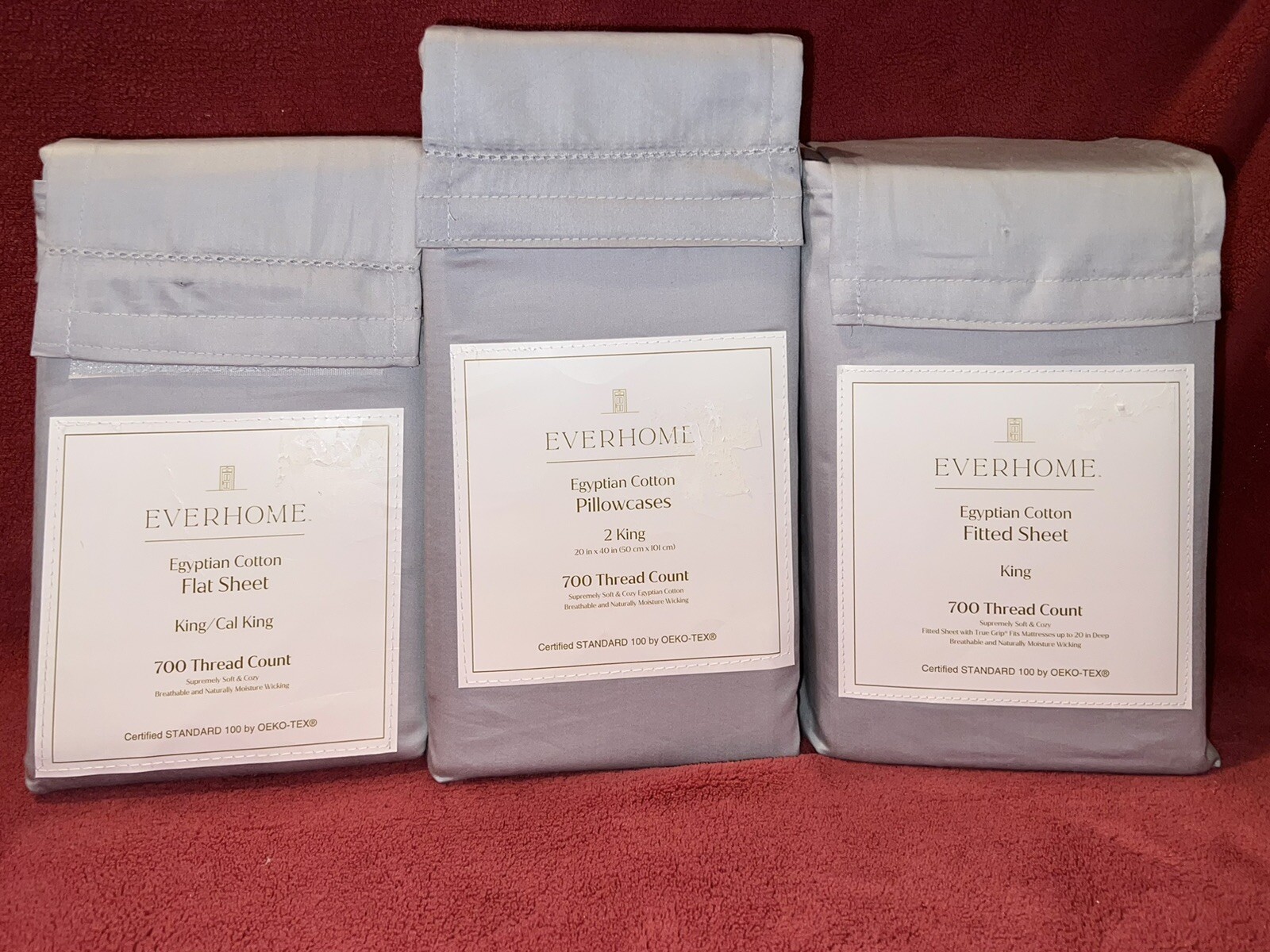 Everhome Egyptian Cotton 4PC King Fitted Flat Sheet Pillowcases Set 700
