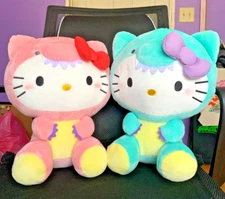 Lot of 2 Sanrio Hello Kitty Green and Pink Dino Costume Plush Round 1 NWT 12.6"
