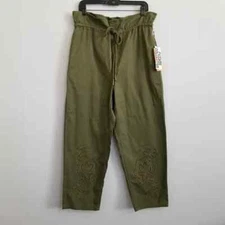 NWT Future Collective Olive Green High Waisted Eyelet Paper Bag Pants Size 10