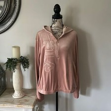 Fila Pink Velour Quarter Zip Pullover Hoodie Women's size L