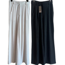 Set of 2 Wide Leg Linen High Waisted Pleated Trouser Pant, Nasty Gal, Size 4 Sm