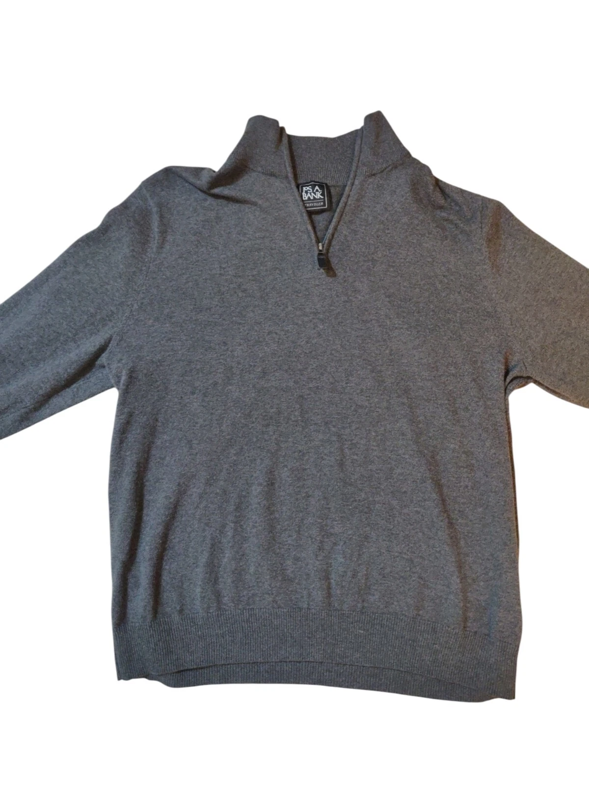 Jos A. Bank Men's Gray Quarter 1/4 Zip Pullover Sweater XL 100% Merino Wool