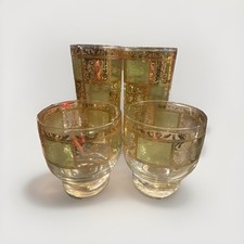 Culver 1950s PRADO 22K Gold Green High and Low Ball/Rocks Barware/Glassware x4