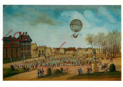 Postkarte::J.A.C. CHARLES UND MONSIEUR MARIE-NOEL ROBERT, ERSTE BALLONFAHRT
