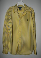 Polo Ralph Lauren Boys M 12-14 Yellow striped Button Down Dress Oxford Shirt