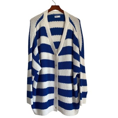 Sonoma Goods For Life Womens 3X Blue White Striped Knit Button Front Cardigan