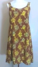 Endeavour Women Hawaiian Tropical Brown Yellow Floral Zip Dress Size M