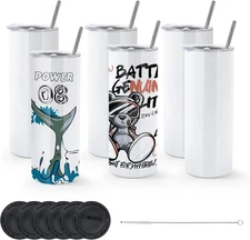 6 Pack, 15OZ Sublimation Tumblers Straight Cups, Double Wall Vacuum Insulated