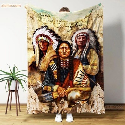 Native American Fleece Blanket with Tribal Chiefs Art and Cultural Heritage