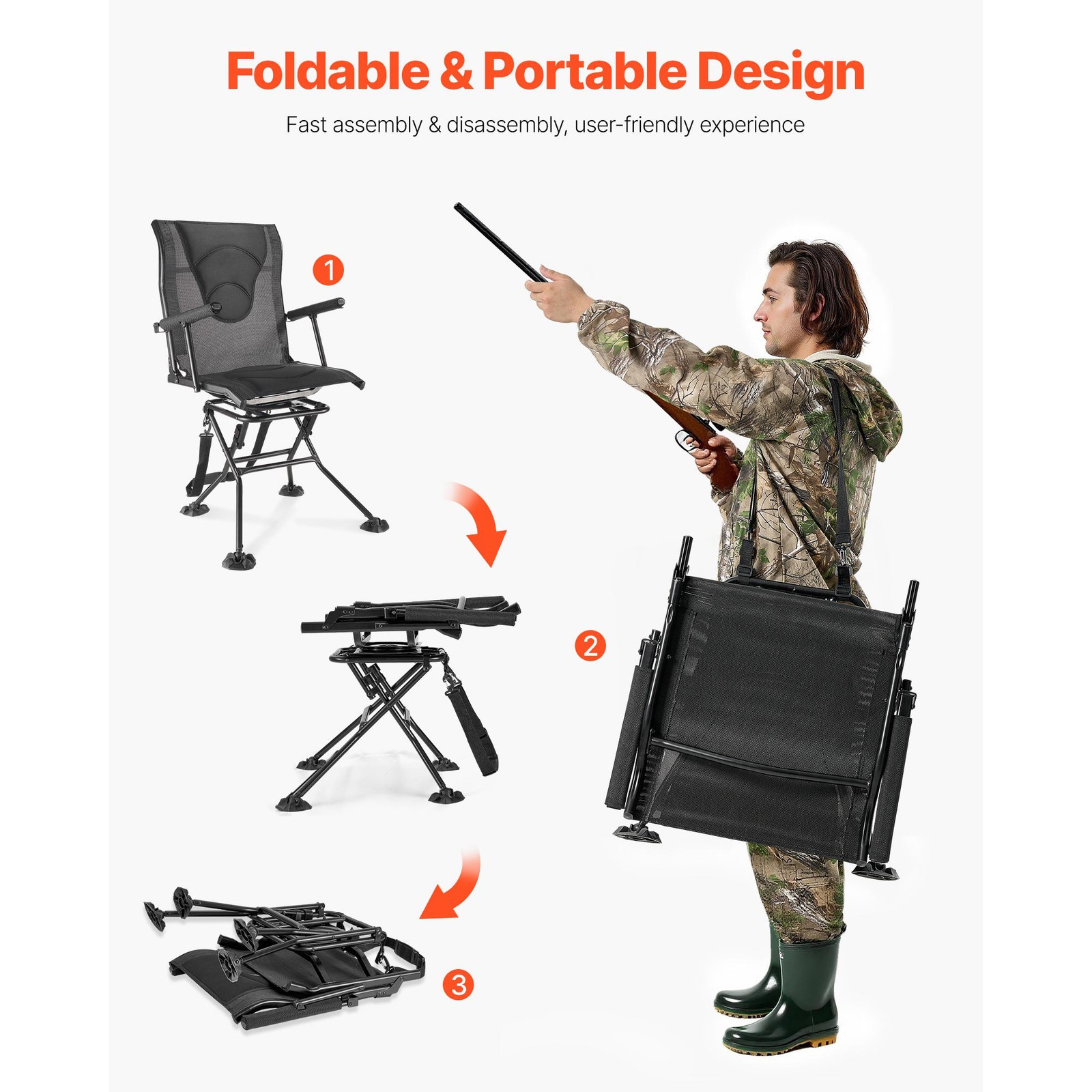 Uimoso 360° Rotating Hunting Chair with Armrests, Foldable Design & Stable Feet