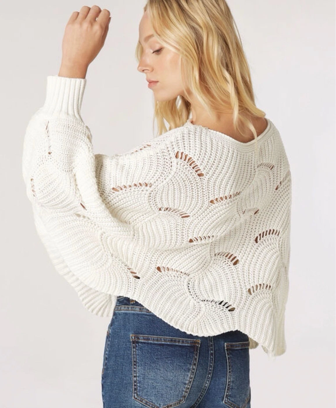 Moon & Madison Anthropologie Crochet Poncho Sweater Swirl Women L Boho