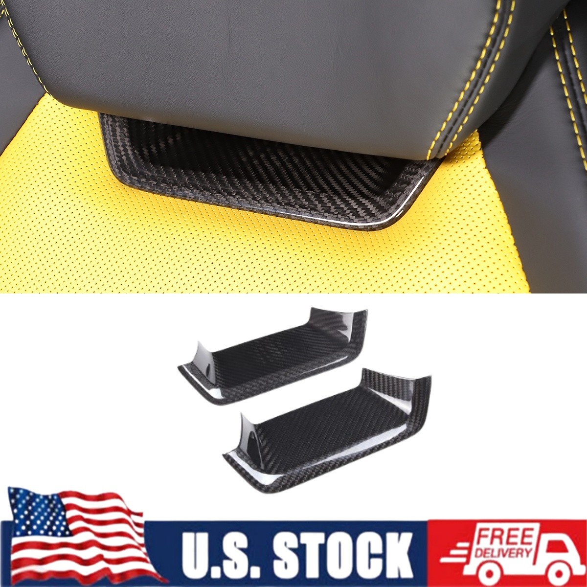 2PCS Real Carbon Fiber Seat Headrest Trim Cover For Lamborghini URUS 2018-21 US