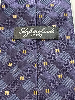 Stefano Conti Purple Yellow Geometric Woven 100% Silk Men's Tie