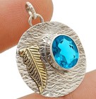 Two Tone Natural Flawless Blue Topaz 925 Sterling Silver Pendant Jewelry @9-2 — photo 1