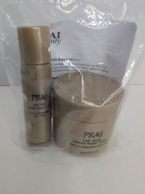 PRAI Beauty 24K Gold Wrinkle Repair Creme & Serum 2 PC SET - NEW UNOPENED