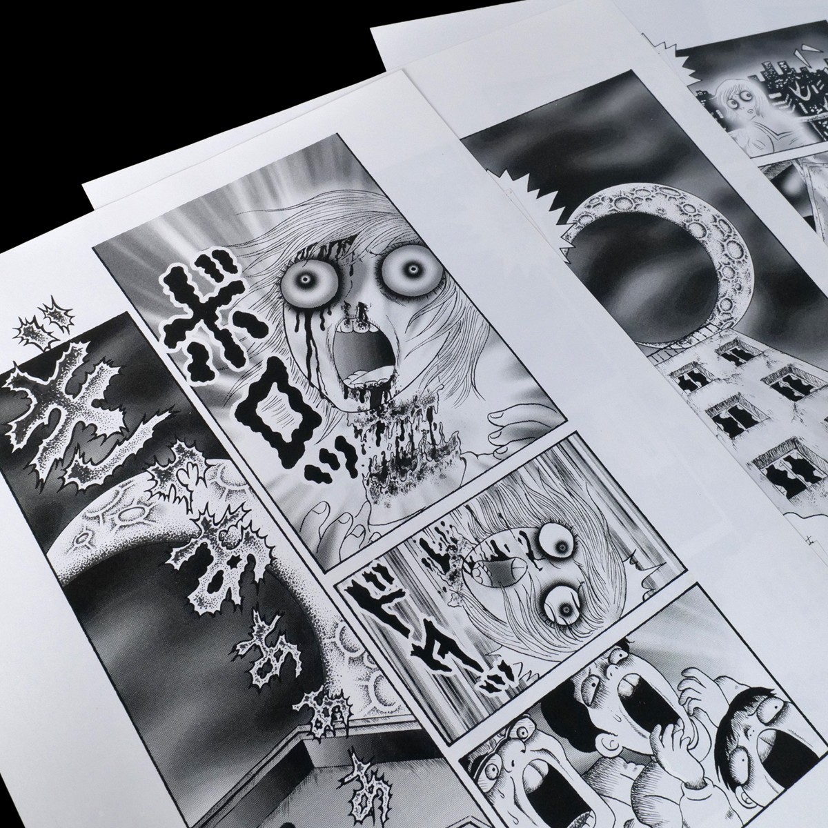 Hideshi Hino Producción Original Genga 4 Páginas Mixed Media Horror Manga Raro