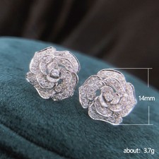 Silvery Exquisite Stud Earrings Rose Flower 1 pair synthetic zircon For Women