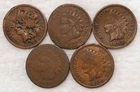 5 DIFFERENT Indian Head Cent Penny Lot Coins- 2 Will Be From The 1800s - #155