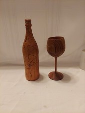 Wine Bottle Wine Glass Wooden Puzzle Game 3 D Design Brain Teaser Set Vtg U6