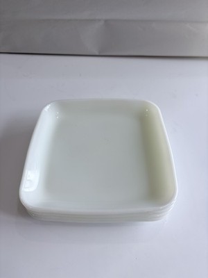 Corningware Set of 4 SQUARE MILK GLASS 6¾'' Airplane Plates Glass Tray