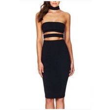 Nookie Frankie Bodycon Midi Dress Black Womens XS