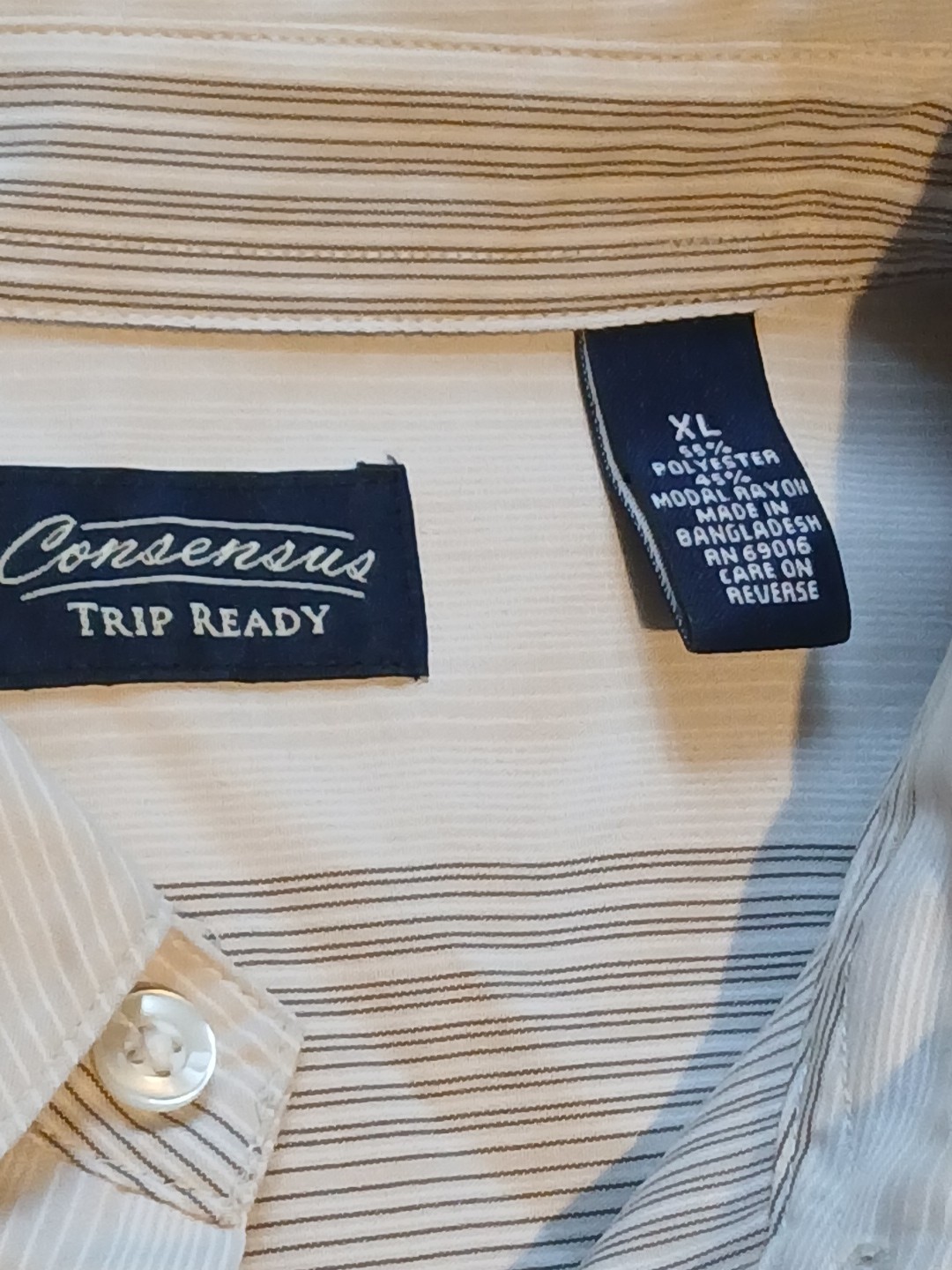 Consensus Shirt  Button Down Beige  Stripe Casual… - image 2