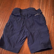 Eddie Bauer Boys Navy Cargo Shorts S 7/8 Drawstring Pockets