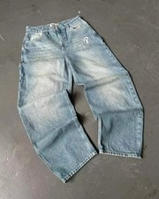 Unisex Baggy Y2K Streetwear Graphic Jeans Wide Leg Embroidered Denim Pants M X