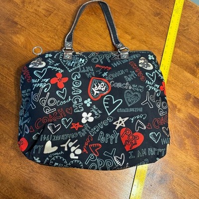 Coach Poppy large glam tote Black and Red Graphic graffiti heart