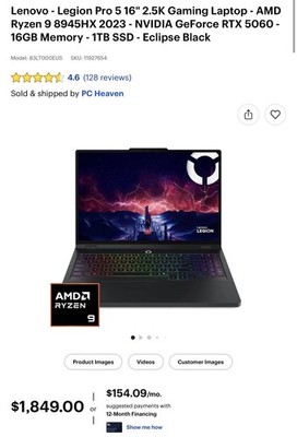 Lenovo - Legion Pro 5 16'' 2.5K Gaming Laptop - AMD Ryzen 9 8945HX 2023 - NVID...