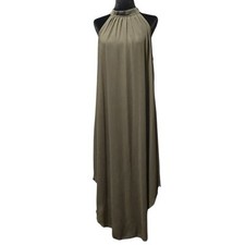 Shein Curve Halter Maxi Dress Olive Green 1XL High-Low Sleeveless Keyhole Back