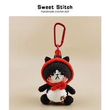Handmade Crocheted Black Cat Keychain Bag Accessory for Backpacks Cars Gift