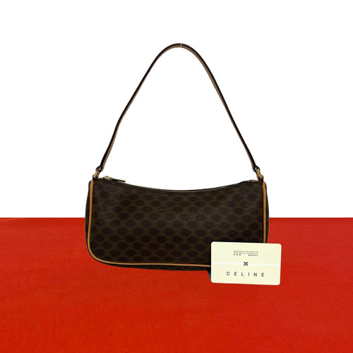 Celine Macadam Blazon Triomphe Shoulder Bag Leather / PVC Brown Unisex #TVB3308