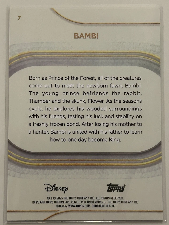 2025 Disney Topps Chrome Sapphire Bambi Red /5!! Super Clean Card!! 2/5 Bambi - Image 3 of 3