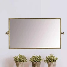 Storied Home 26.5" Metal Swivel Wall Mirror Brass - Large, Rectangular, No Assem