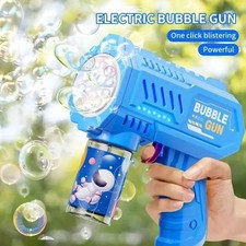 New Fully Automatic Space Bubble Machine Rocket 10 Hole Bubble Maker Toys Blue
