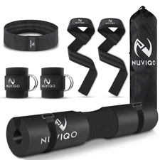 9 Pcs Gym Accessories Set Featuring Barbell Pad with 2 Safety Straps - 2 Black